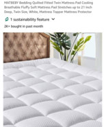 Bedding Quilted Fitted Twin XL Mattress Pad Cooling Breathable Fluffy So... - £15.53 GBP