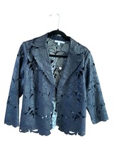 New Chicos Size 2 Long Sleeve Blazer Coat Jacket Floral Faux leather Nav... - £40.19 GBP