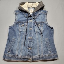 db Established 1962 Women Vest Size S Blue Jean Stretch Removable Hood Buttons - £12.23 GBP