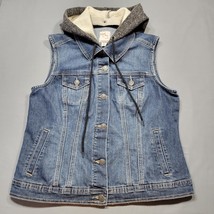 db Established 1962 Women Vest Size S Blue Jean Stretch Removable Hood Buttons - £11.49 GBP