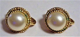 Vintage Crown Trifari Faux Pearl CLIP-ON Earrings - £13.07 GBP