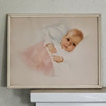 Vintage 1936 Wm H Kofoed Radio Picture Frame Co Sweet Awakening Baby Print 15x12 - $79.48