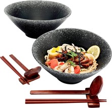 50oz Large Ramen Bowls w Chopsticks  Spoons &amp; Chopstick Rests NEW - £44.06 GBP