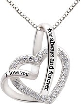 Sterling Silver Necklace I Love You For Always And Forever Love Heart Pendant - £93.55 GBP