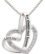 Sterling Silver Necklace I Love You For Always And Forever Love Heart Pe... - £92.24 GBP