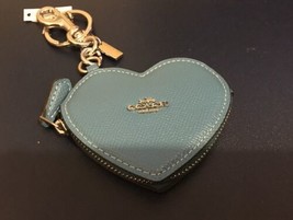 NWT Coach Heart Pouch Keychain Bag Charm Blue - £58.66 GBP