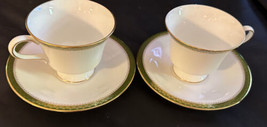 Wedgwood Chester Tea Cups Bone China England (2 Sets) Green/Gold Trim - $35.00