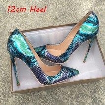 Fashion ladies shallow 12cm high heels pumps serpentine color mixing dress women - £54.41 GBP