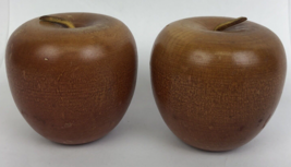 Lot of 2 x Decorative Wooden Apple with Leather Stem Fruit Vintage -  LOOK - £20.87 GBP