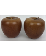 Lot of 2 x Decorative Wooden Apple with Leather Stem Fruit Vintage -  LOOK - £20.37 GBP