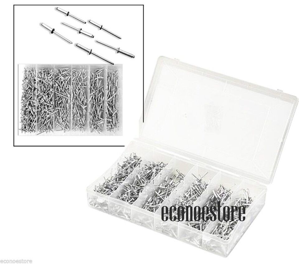 1000pc 1/8 Blind Pop Rivet Assortment for Hand &amp; Air Riveter w/ Storage ... - $21.49