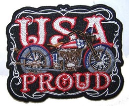 An item in the Crafts category: USA MOTORCYCLE PROUD  PATCH P7490 NEW jacket patches BIKER EMBROIDERIED BIKEnew