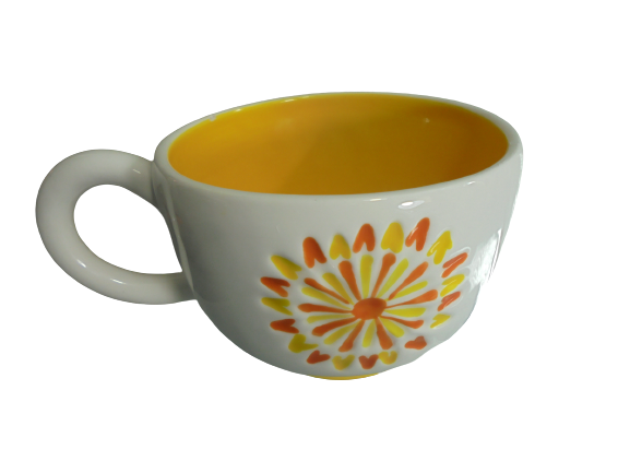 Starbucks 2007 White Yellow Starburst Flower Coffee Tea Mug Hand Painted RARE Item image 4