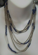 Vintage Premier designs Long Silver-tone Four-Strand Navy Blue Bead Necklace - £13.02 GBP