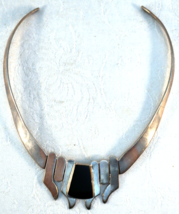 Sterling Silver Cuff Style Solid Necklace with Black Onyx Made in Mexico - $129.99