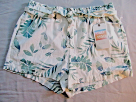 Cali 1850 shorts linen blend Lg white green tropical elastic waist insea... - $22.49