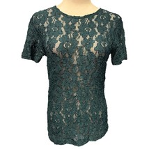 Victoria&#39;s Secret Vintage Dark Forest Green Stretch Lace Top Short Sleeve - $28.00
