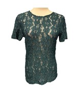 Victoria&#39;s Secret Vintage Dark Forest Green Stretch Lace Top Short Sleeve - $38.29 CAD