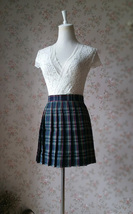 Dark Green PLAID SKIRT Women Girl Plus Size Plaid Pleated Mini Skirt Outfit image 3