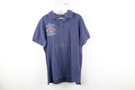 Vintage Ralph Lauren Mens Medium Faded Spell Out Flag Eagle Collared Polo Shirt - £31.54 GBP