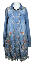 Grace In LA Womens Small Denim Embroidered Dress Fringe Western - £23.29 GBP