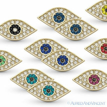 Evil Eye CZ Crystal Charm Studs Greek Turkish Nazar Hamsa Kabbalah Stud Earrings - £10.34 GBP