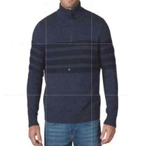 Tahari Mens Quarter Zip Stretch Pullover Striped Mock Neck Sweater,Indigo,Large - £30.93 GBP