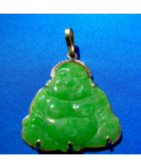 Earth mined Green Jade Laughing Budai Pu Tai Vintage Pendant 18k Gold go... - £1,412.17 GBP