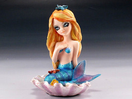 Mermaid w/ Starfish Clown Fish on Shell WIQ94 Statue Figurine 5 1/2&quot; H Resin - £31.64 GBP
