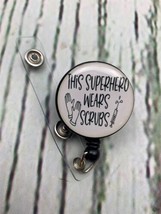 Badge Reel Retractable with Alligator Clip This Superhero Wears Scrubs - £9.45 GBP