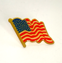 Waving USA Flag Pin Red White Blue Gold Tone Enamel with Resin Coating 1&quot; - £3.15 GBP