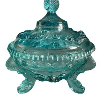 Vintage Westmoreland Shell and Dolphin Argonaut Blue Glass Candy on Legs - $77.42