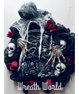 SKELETON HALLOWEEN WREATH RIP NEW HANDMADE - £58.75 GBP