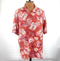 Reyn Spooner Men&#39;s Hawaiian Aloha Shirt L Red Beach Scenes Tencel Rayon ... - $40.58