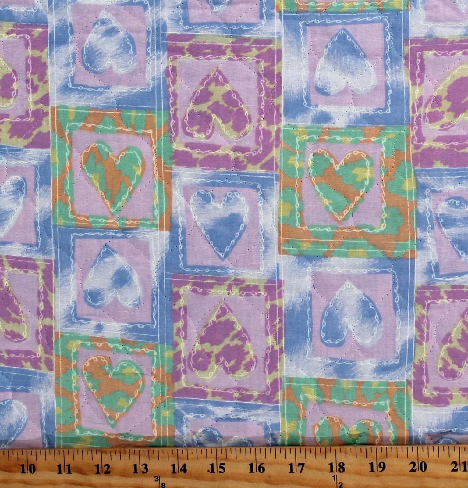 Double-Face Reversible Quilted Hearts Pastel Blocks Fabric by the Yard A... - $12.95