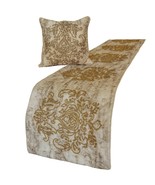 Foil Damask Gold - Jacquard Ivory &amp; Gold Decorative Bed Runner and Pillo... - £62.20 GBP+