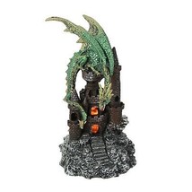 Glittery Green and Gold Wicked Dragon On Castle LED Accented Statue - £23.86 GBP