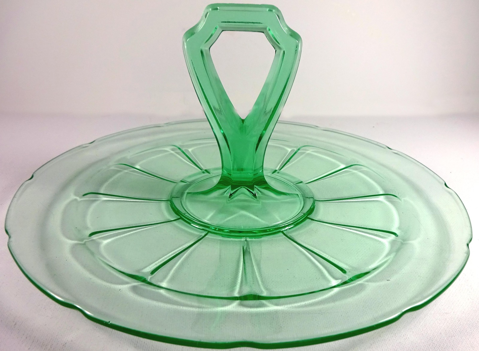Primary image for 1930s Diamond Glass Green Depression Victory Pattern 10.5"d Tidbit Snack Server