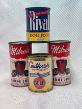 VTG Milrose Prune Juice Rival Dog Food &amp; Gulf Oil Can Still Coin Piggy Banks - £31.61 GBP