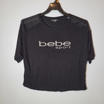 Bebe Womens Shirt Large Black Short Length Mesh at Shoulders Sport Top - $8.75