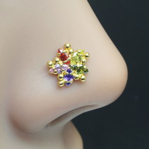 Méduse 16g Indien Nez Bague Multi Zircone Plaqué Or Piercing Clou Push Broche - £8.35 GBP