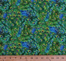 Cotton Peacock Feathers Plumes Birds Nature Exotica Fabric Print BTY D371.41 - £9.55 GBP