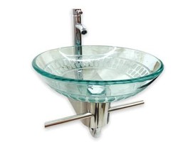 Small Bathroom Vanity Tempered Glass Bowl Sink Wall Mount Pedestal Combo... - $325.71