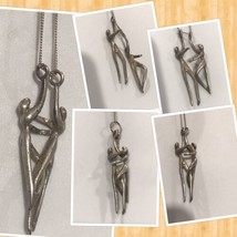 VINTAGE MODERNIST ABSTRACT STERLING ENTWINED DANCERS PENDANT NECKLACE 18” - £98.69 GBP