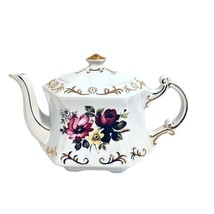 Ellegreave England Wood &amp; Sons Ivory Porcelain Teapot w/ Pink &amp; Yellow Flower Mo - £21.29 GBP