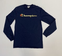 Champion Heritage Men’s M T-Shirt Blue Classic Gold Script Long Sleeves 2 Logos - £7.35 GBP