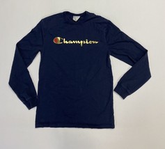 Champion Heritage Men’s M T-Shirt Blue Classic Gold Script Long Sleeves 2 Logos - £7.03 GBP