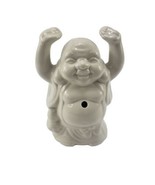 LUCK!! White Ceramic Happy Buddha Statue Figurine Incense Holder Planter 7” - $8.01