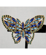Vintage YSL Yves Saint Laurent Butterfly Blue &amp; Green Crystal Earring Si... - $5,989.25 MXN