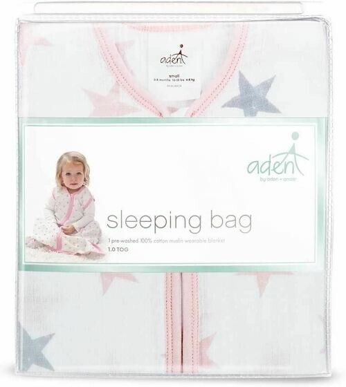 Aden + Anais Essentials Classic 100% Cotton Sleeping Bag Small Pink Stars New - $18.69